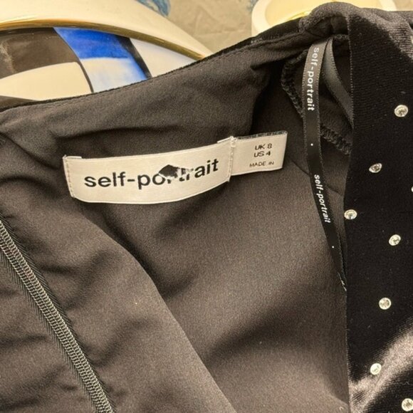 🆕 SELF-PORTRAIT 🧿NWOT Crystal Embellish Velvet Diamante Mini Dress, Sz US4 UK8 - Picture 12 of 16